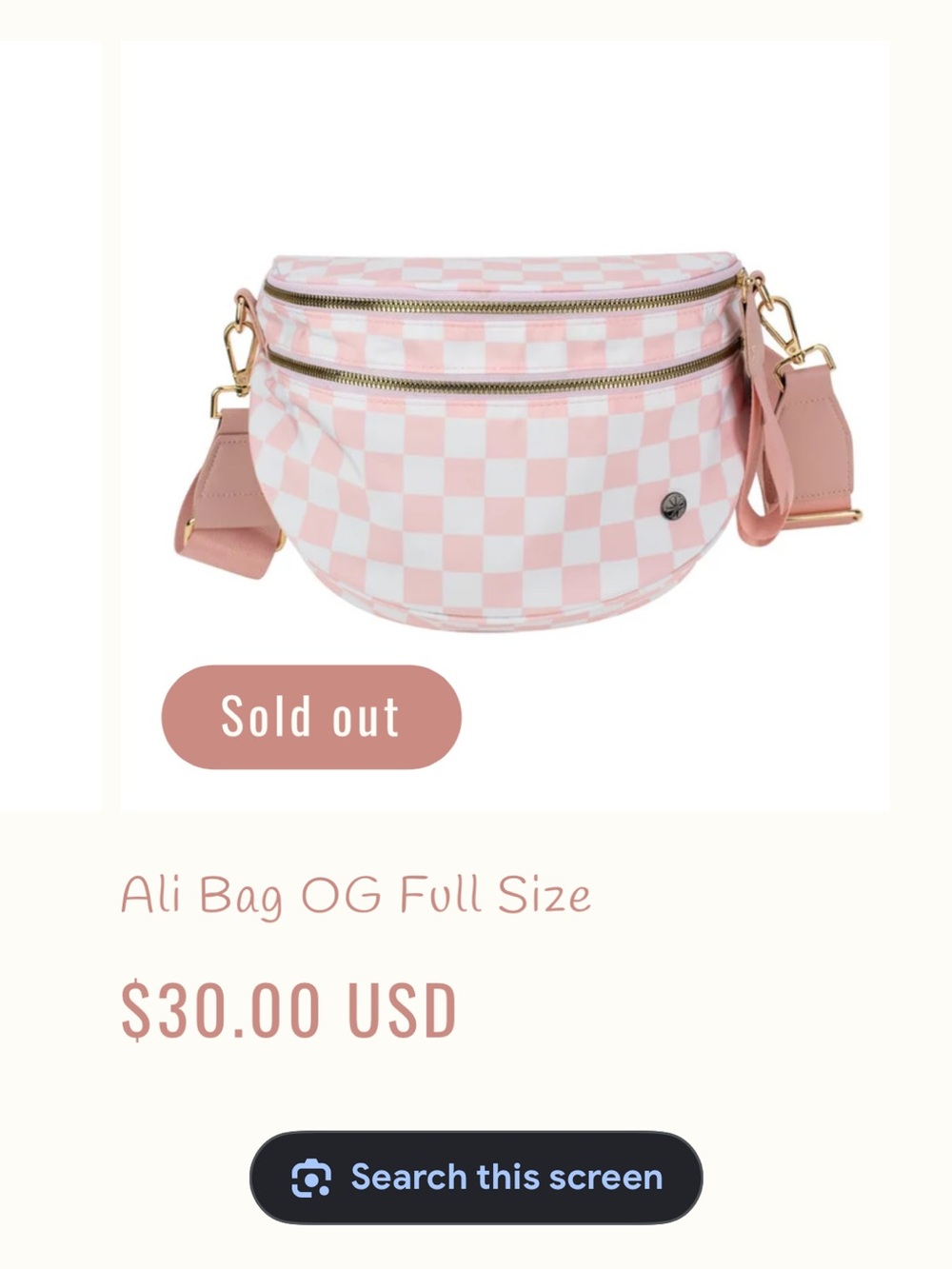 OG Full Size - Pink Check Crossbody Bag; fair condition